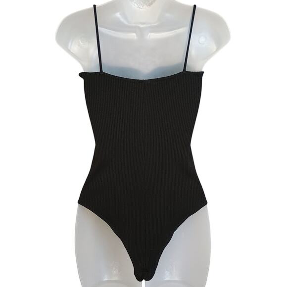 Reformation Jeans Ribbed Black Cami Bodysuit Onesie Size M - Picture 3 of 7
